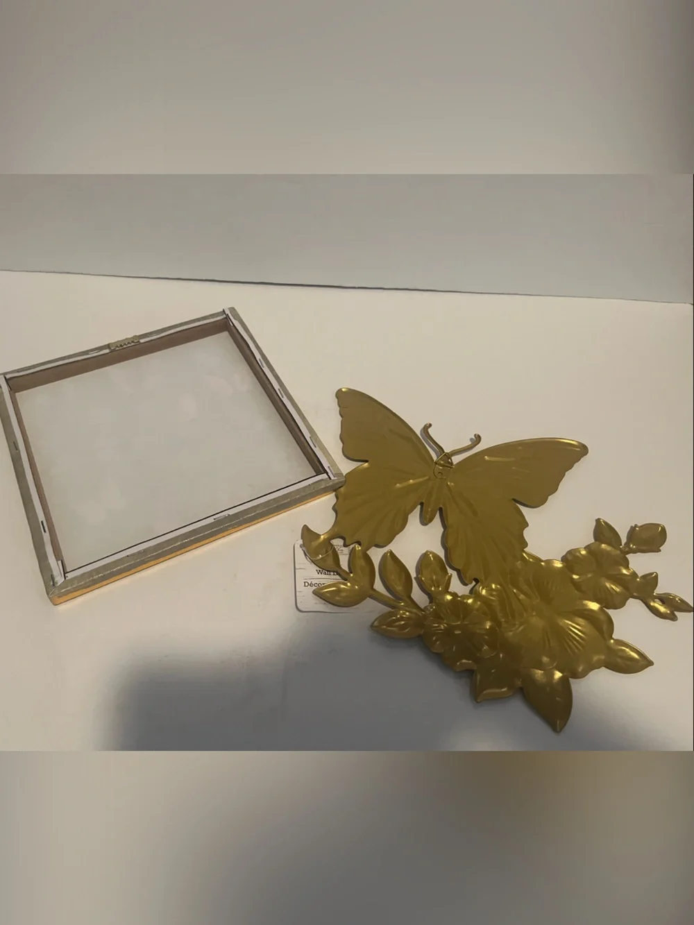 Gold Butterfly /Dragonfly Wall Art Decor Set -metal plaque & canvas Art-